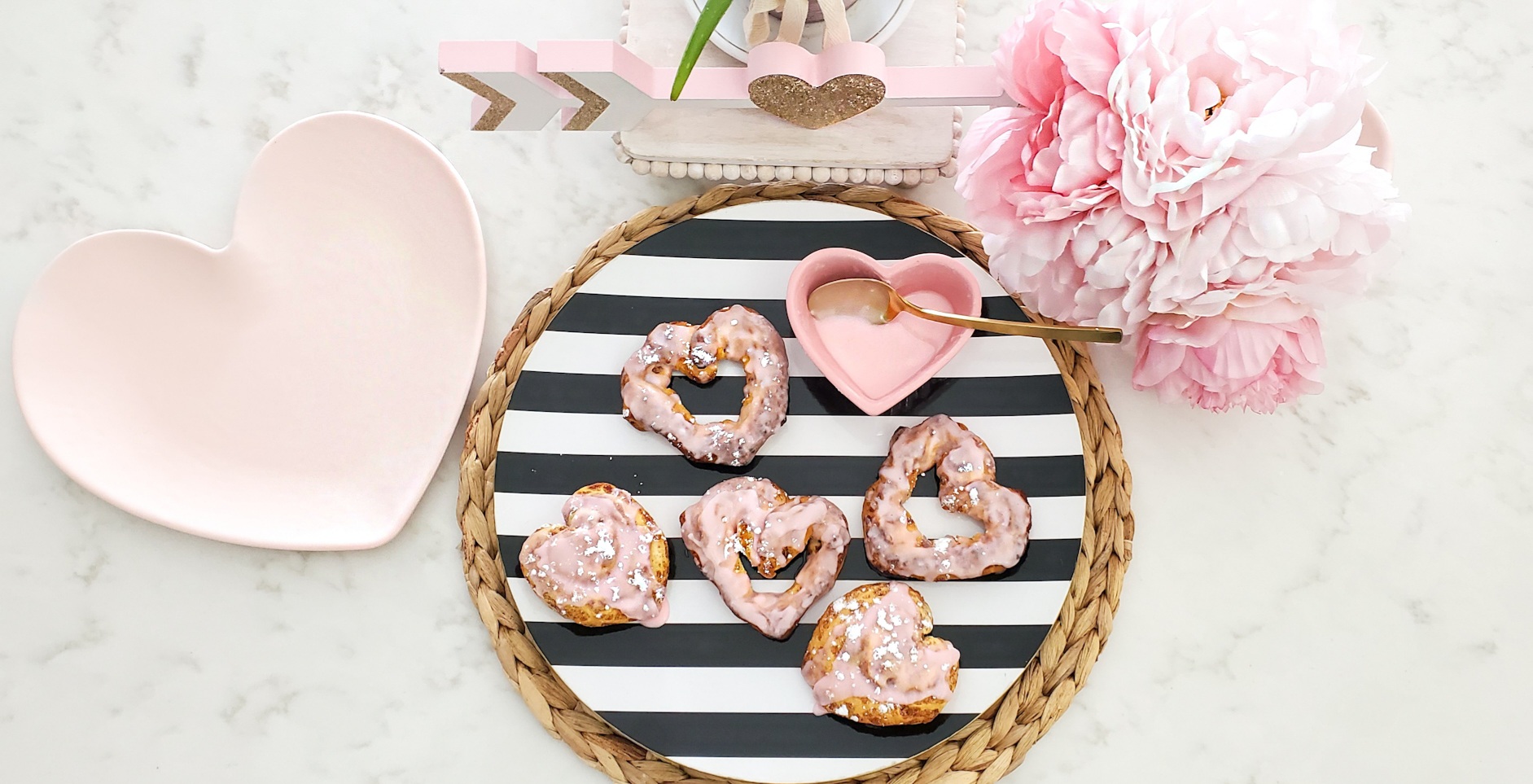 Open heart shaped cinnamon roll