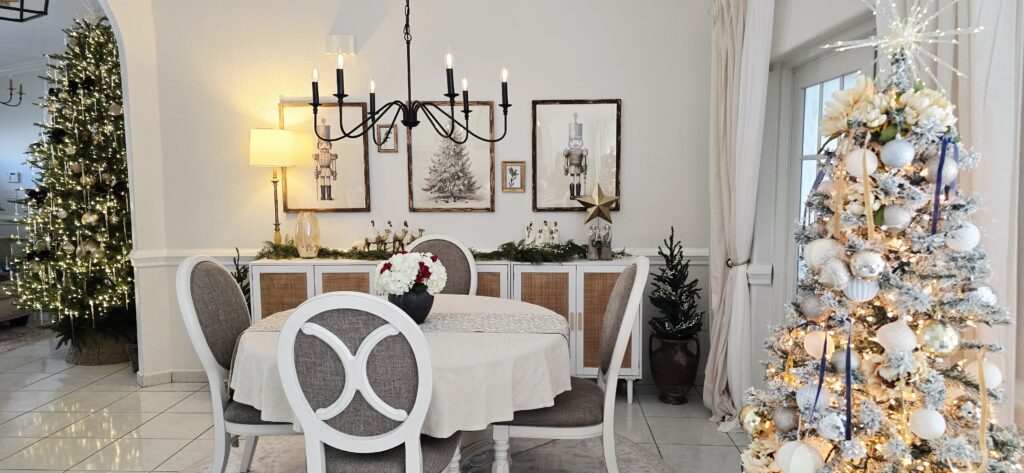 Dining room Christmas tree and console table