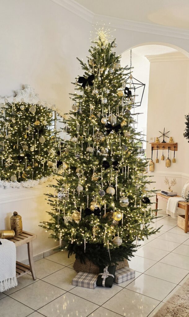 Gold, black, silver elegant Christmas tree